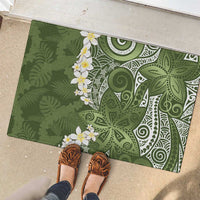 Green Polynesian Tribal Frangipani Tropical Vibe Rubber Doormat LT14 - Polynesian Pride
