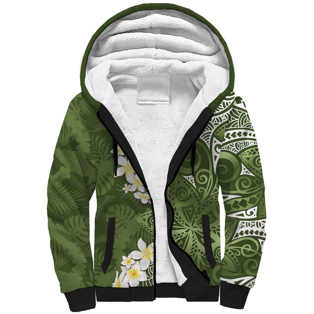 Green Polynesian Tribal Frangipani Tropical Vibe Sherpa Hoodie LT14 Unisex Green - Polynesian Pride