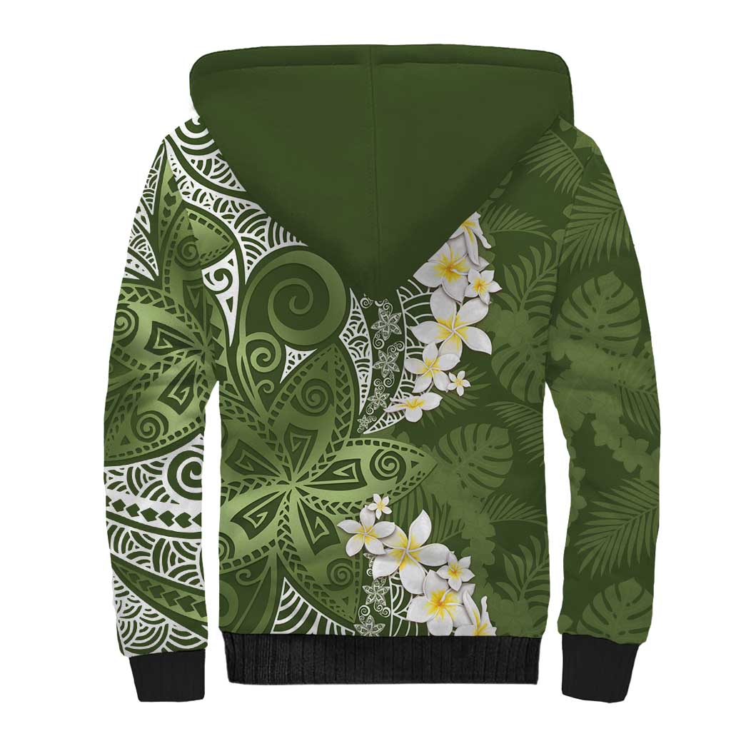 Green Polynesian Tribal Frangipani Tropical Vibe Sherpa Hoodie LT14 - Polynesian Pride