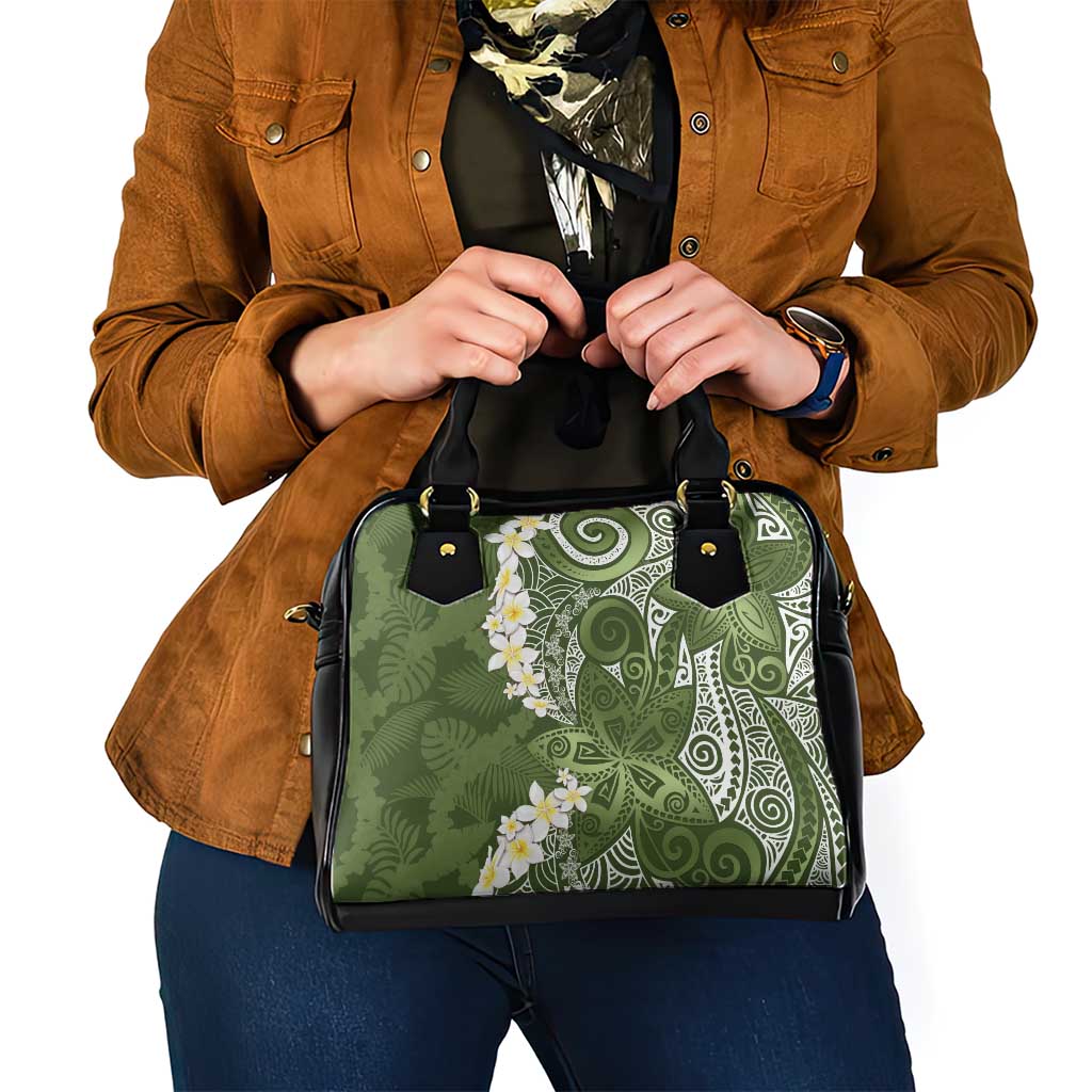 Green Polynesian Tribal Frangipani Tropical Vibe Shoulder Handbag
