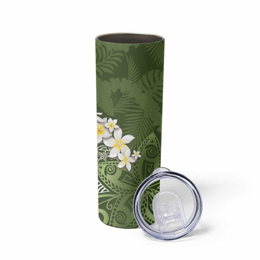 Green Polynesian Tribal Frangipani Tropical Vibe Skinny Tumbler