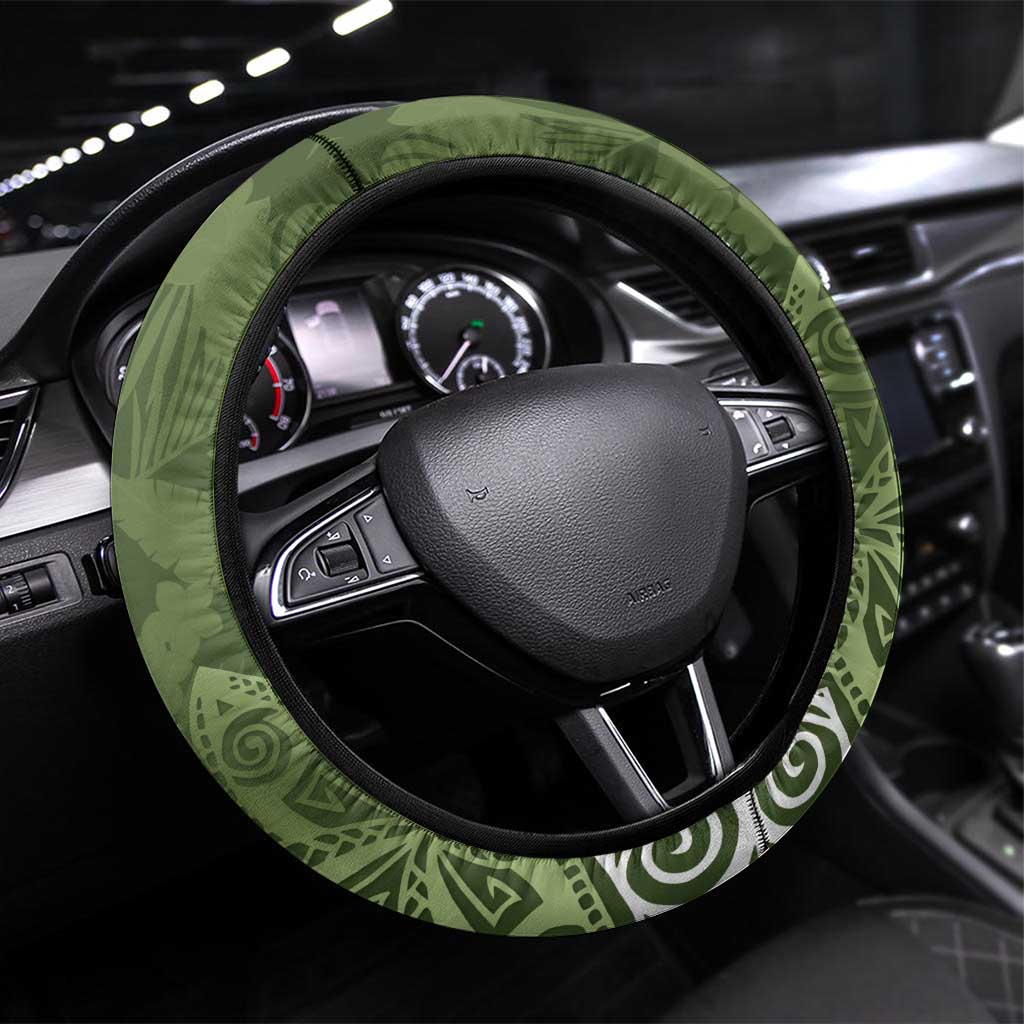 Green Polynesian Tribal Frangipani Tropical Vibe Steering Wheel Cover LT14 Universal Fit Green - Polynesian Pride