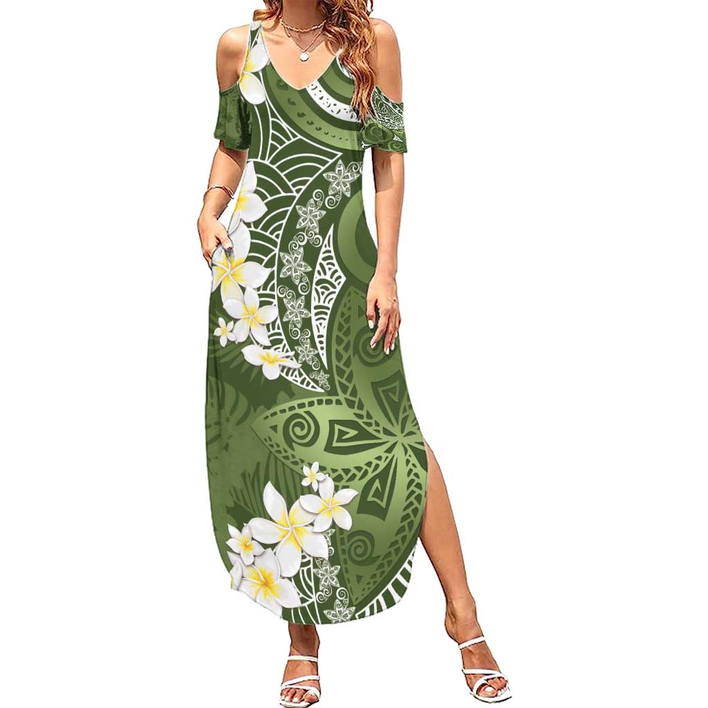Green Polynesian Tribal Frangipani Tropical Vibe Summer Maxi Dress LT14 Women Green - Polynesian Pride