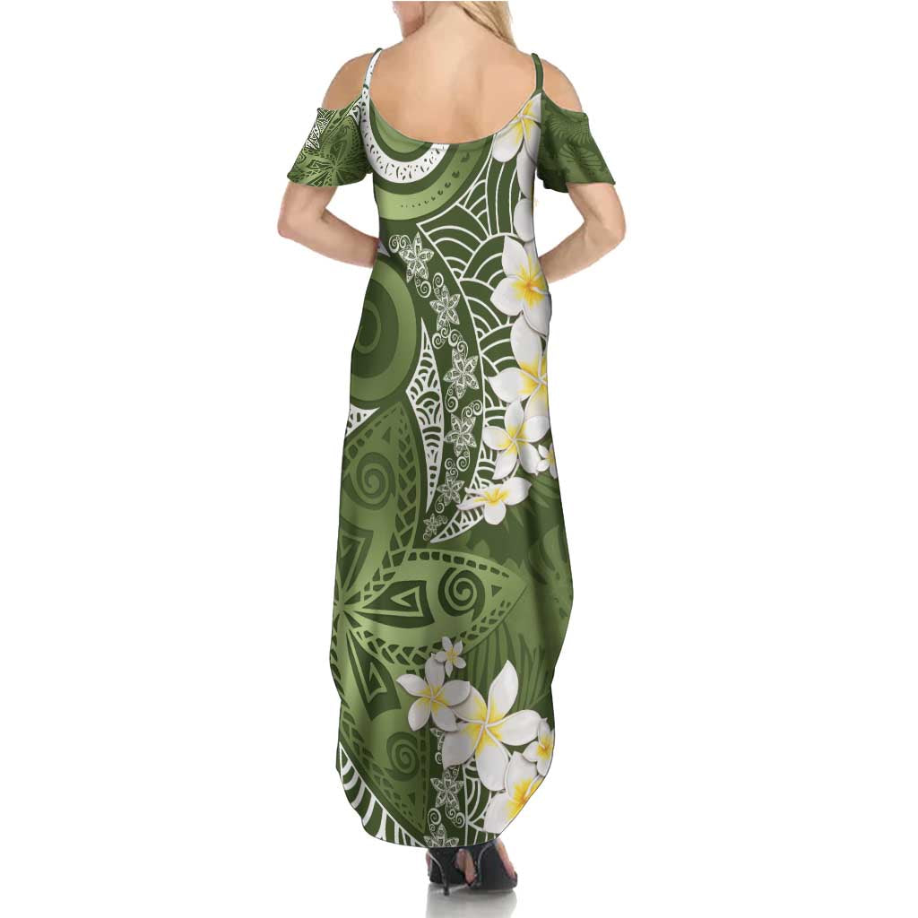 Green Polynesian Tribal Frangipani Tropical Vibe Summer Maxi Dress LT14 - Polynesian Pride