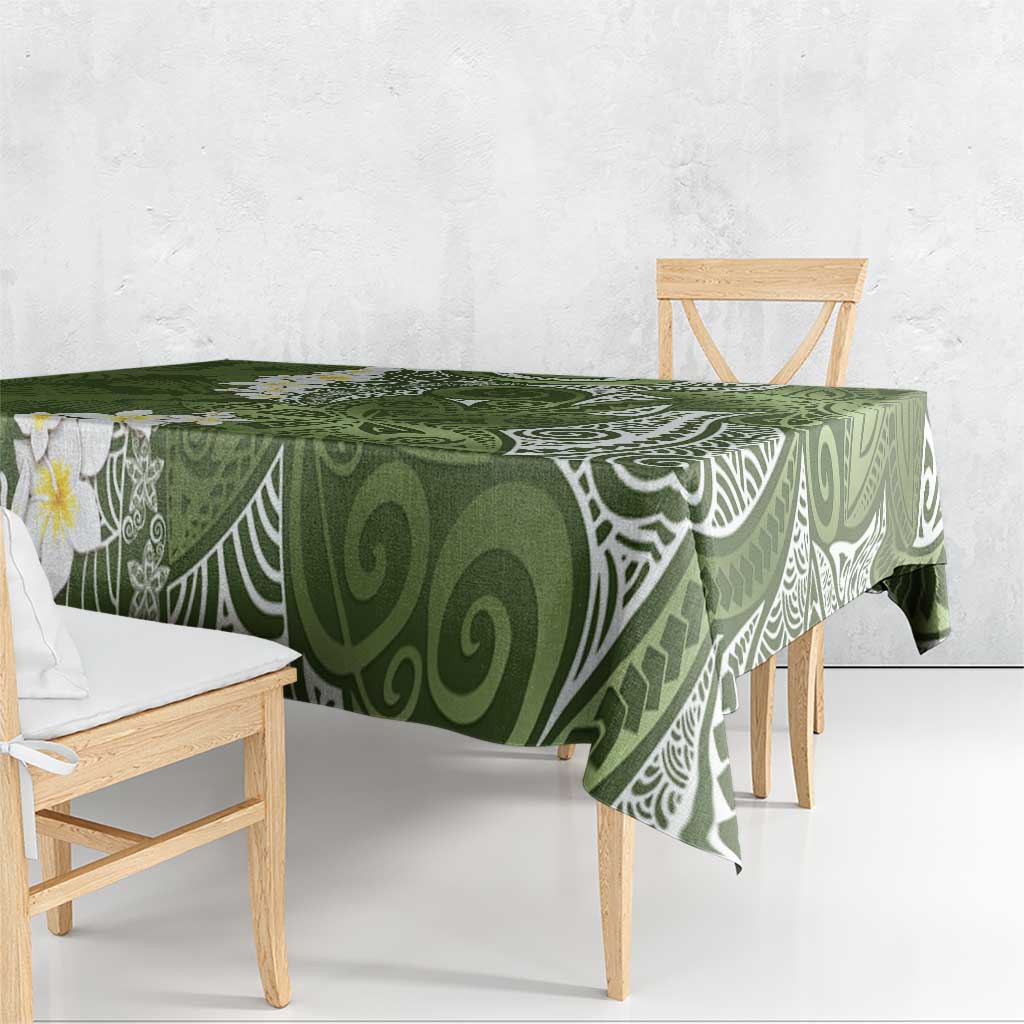 Green Polynesian Tribal Frangipani Tropical Vibe Tablecloth LT14 - Polynesian Pride