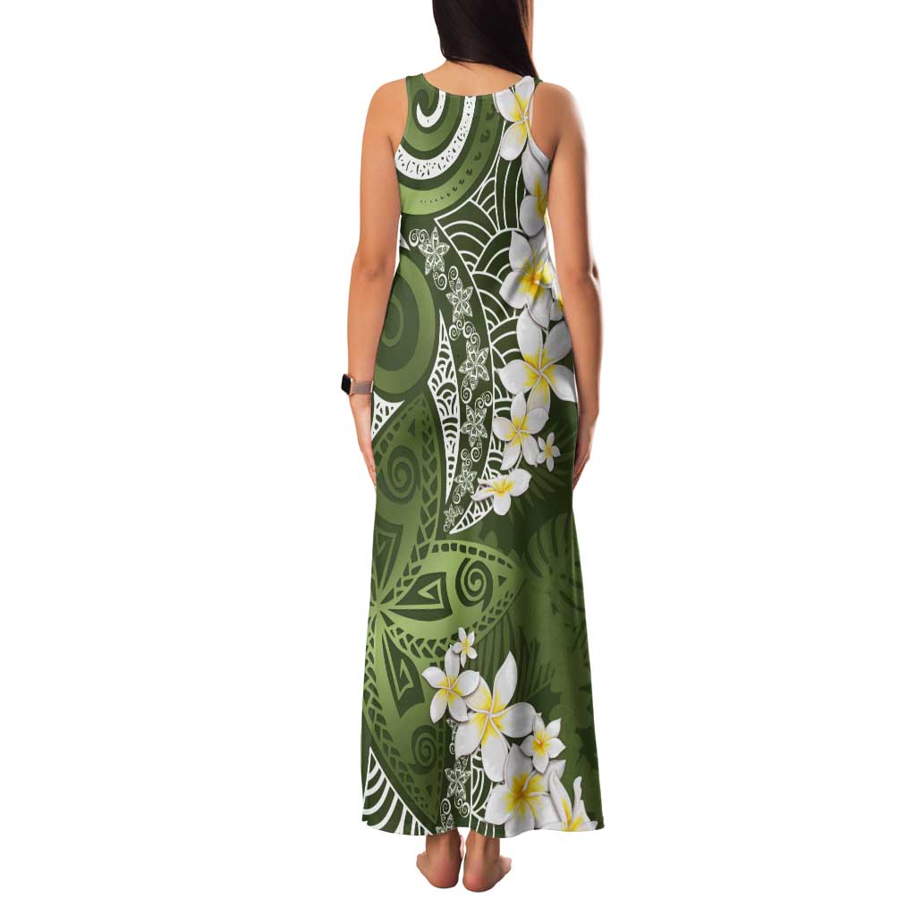 Green Polynesian Tribal Frangipani Tropical Vibe Tank Maxi Dress LT14 - Polynesian Pride