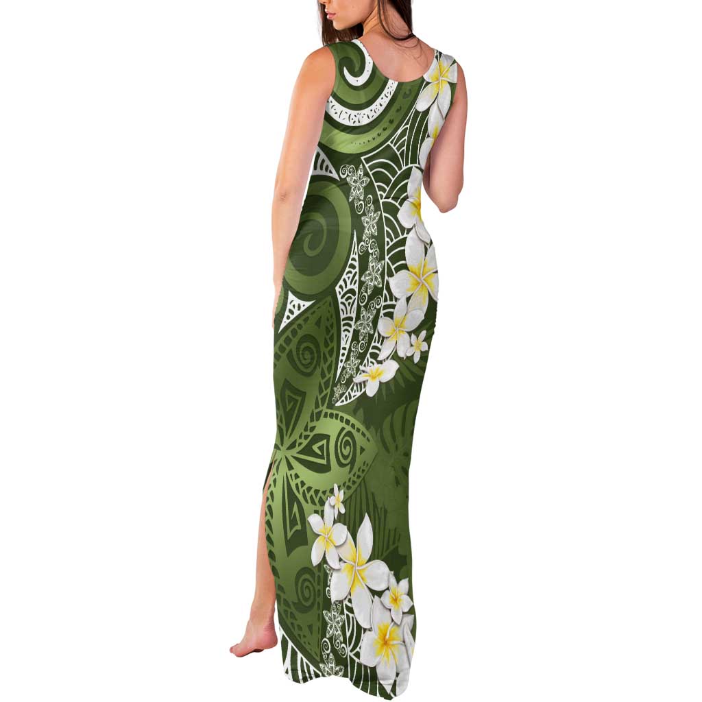 Green Polynesian Tribal Frangipani Tropical Vibe Tank Maxi Dress LT14 - Polynesian Pride
