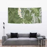 Green Polynesian Tribal Frangipani Tropical Vibe Tapestry