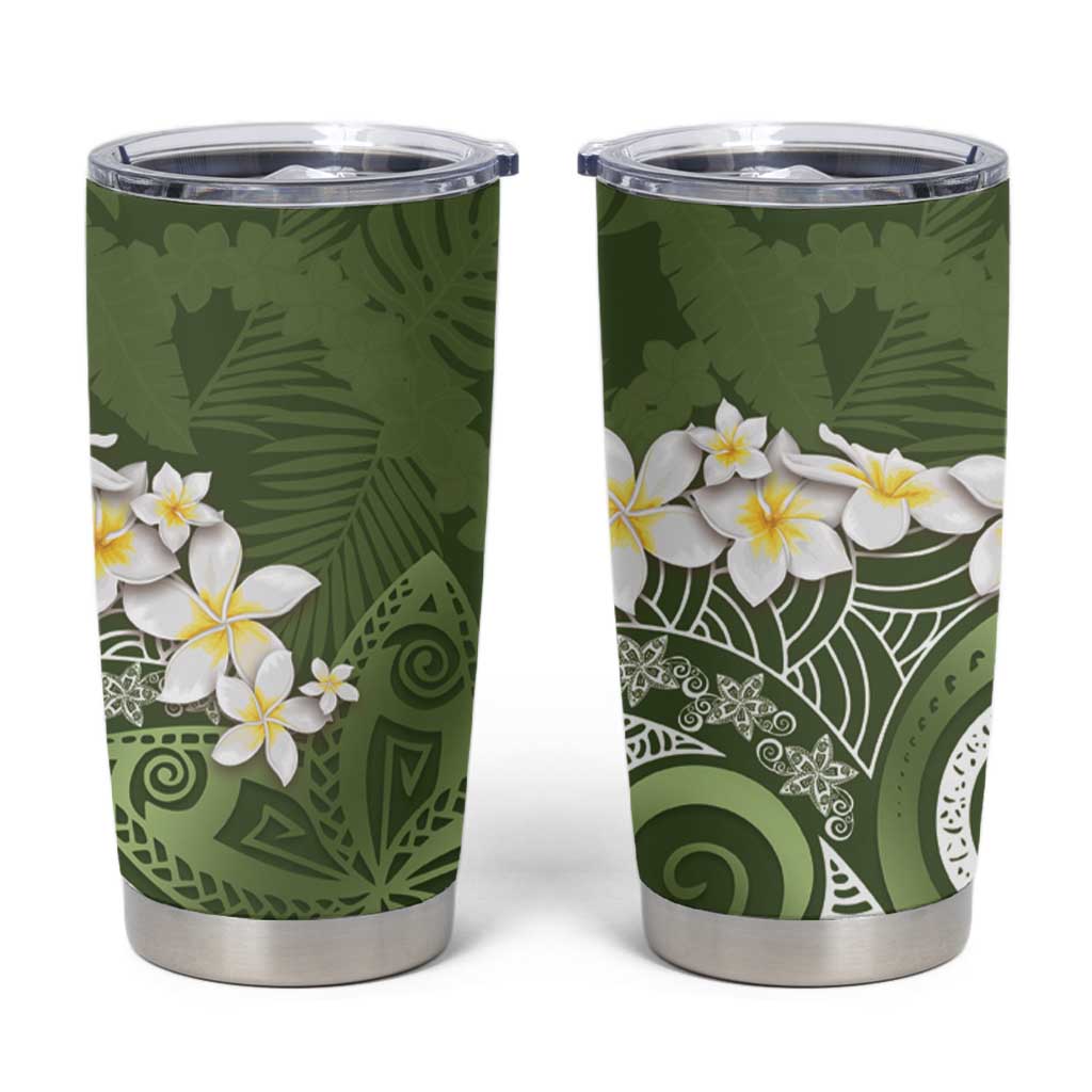 Green Polynesian Tribal Frangipani Tropical Vibe Tumbler Cup LT14 Green - Polynesian Pride