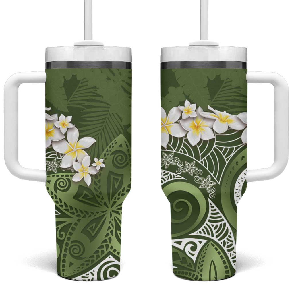 Green Polynesian Tribal Frangipani Tropical Vibe Tumbler With Handle LT14 One Size: 40 oz Green - Polynesian Pride