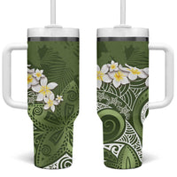 Green Polynesian Tribal Frangipani Tropical Vibe Tumbler With Handle LT14 One Size: 40 oz Green - Polynesian Pride