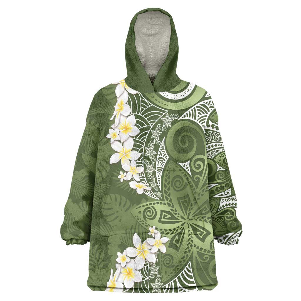 Green Polynesian Tribal Frangipani Tropical Vibe Wearable Blanket Hoodie LT14 One Size Green - Polynesian Pride
