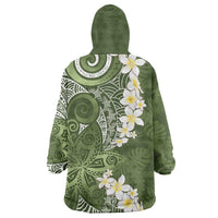 Green Polynesian Tribal Frangipani Tropical Vibe Wearable Blanket Hoodie LT14 - Polynesian Pride