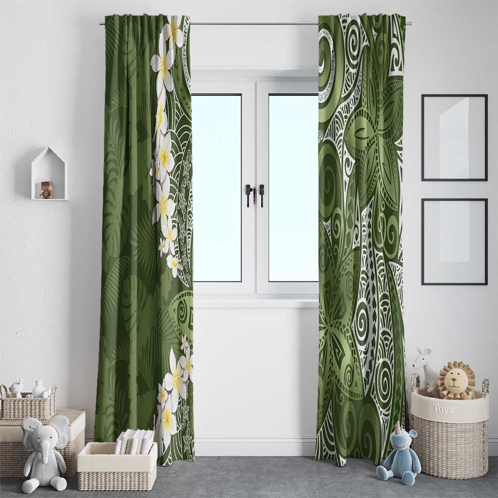 Green Polynesian Tribal Frangipani Tropical Vibe Window Curtain LT14 - Polynesian Pride