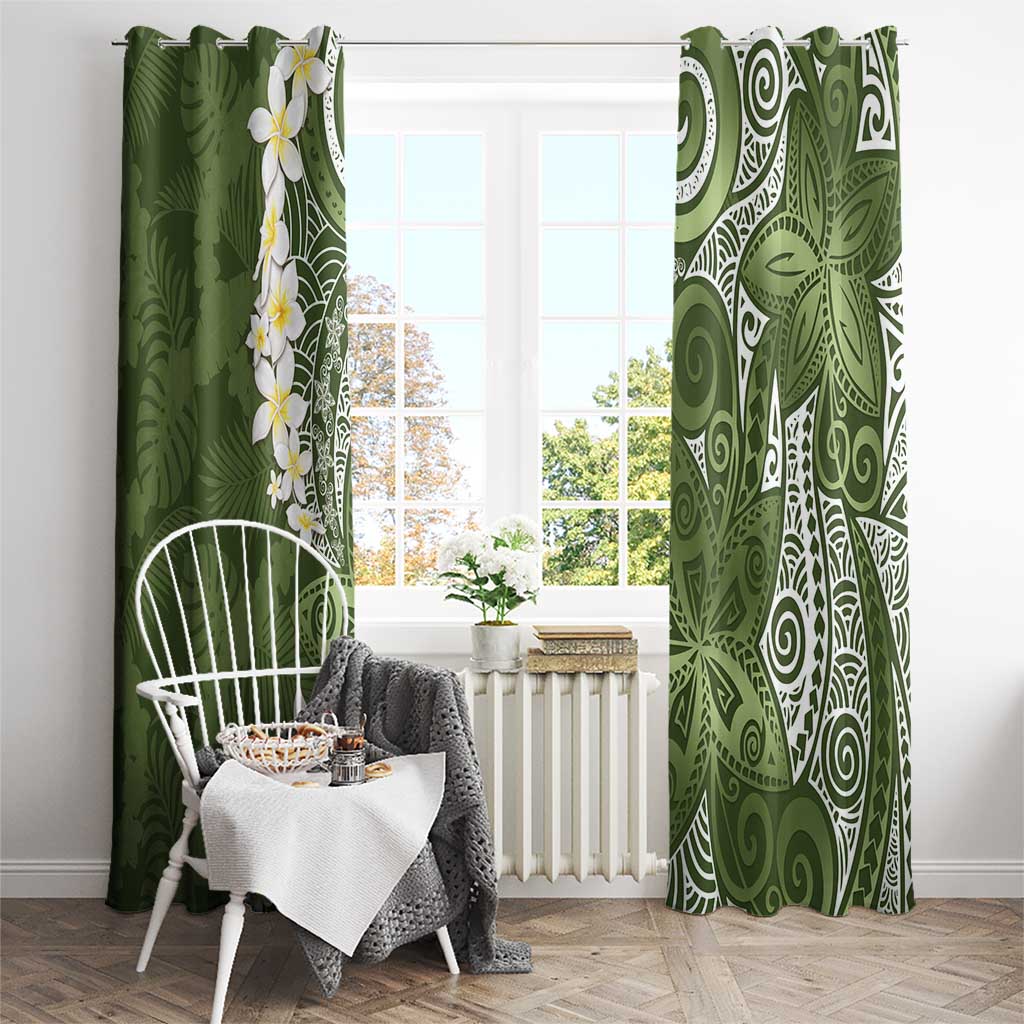 Green Polynesian Tribal Frangipani Tropical Vibe Window Curtain LT14 - Polynesian Pride