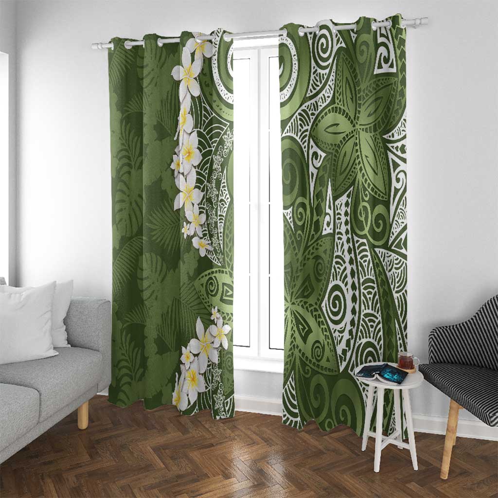 Green Polynesian Tribal Frangipani Tropical Vibe Window Curtain LT14 With Grommets Green - Polynesian Pride
