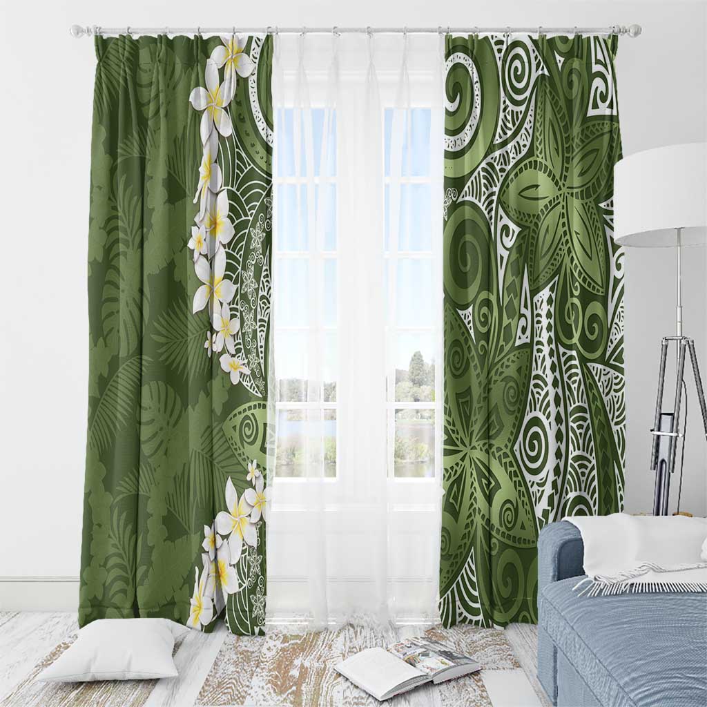 Green Polynesian Tribal Frangipani Tropical Vibe Window Curtain LT14 - Polynesian Pride