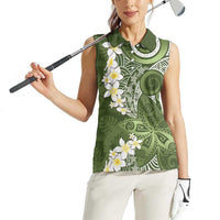Green Polynesian Tribal Frangipani Tropical Vibe Women Sleeveless Polo Shirt