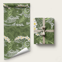 Green Polynesian Tribal Frangipani Tropical Vibe Wrapping Paper LT14 58" × 23" Green - Polynesian Pride