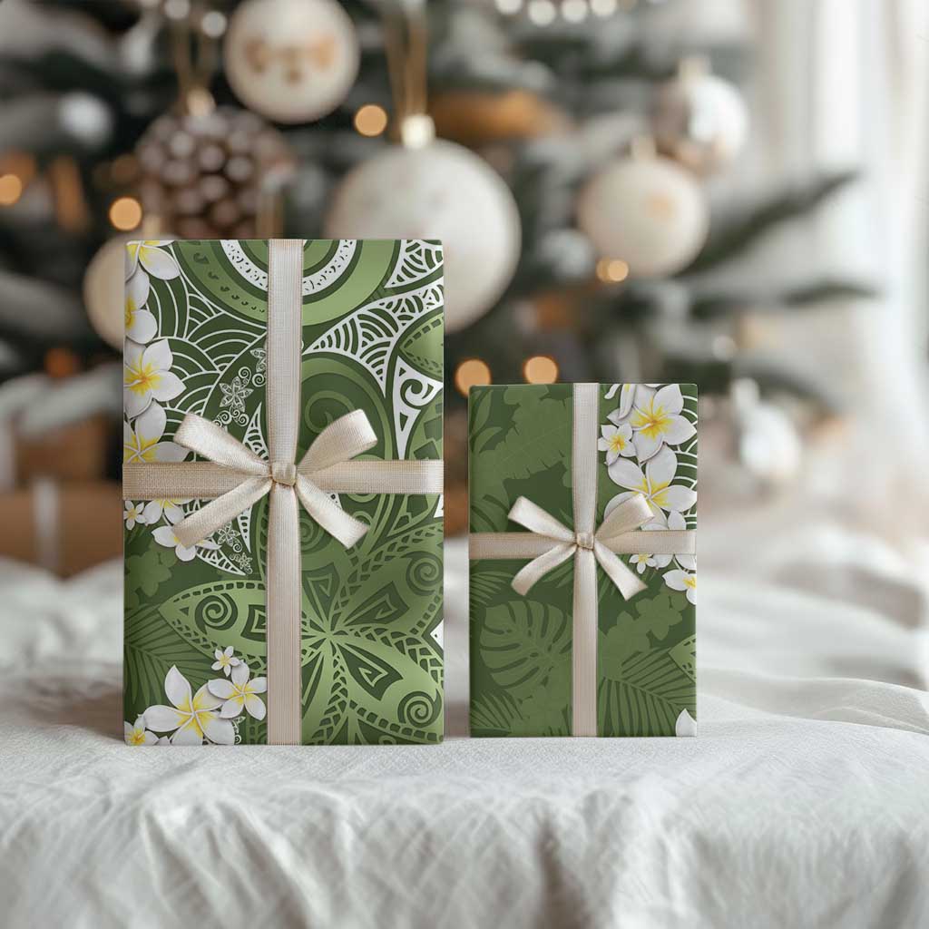 Green Polynesian Tribal Frangipani Tropical Vibe Wrapping Paper LT14 - Polynesian Pride