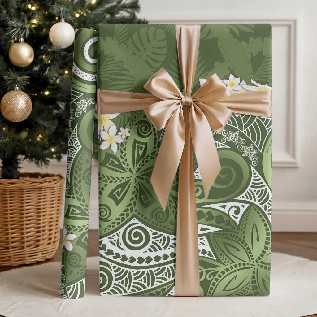 Green Polynesian Tribal Frangipani Tropical Vibe Wrapping Paper LT14 - Polynesian Pride