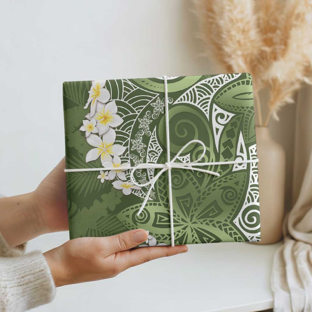 Green Polynesian Tribal Frangipani Tropical Vibe Wrapping Paper LT14 - Polynesian Pride