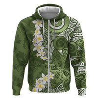 Green Polynesian Tribal Frangipani Tropical Vibe Zip Hoodie
