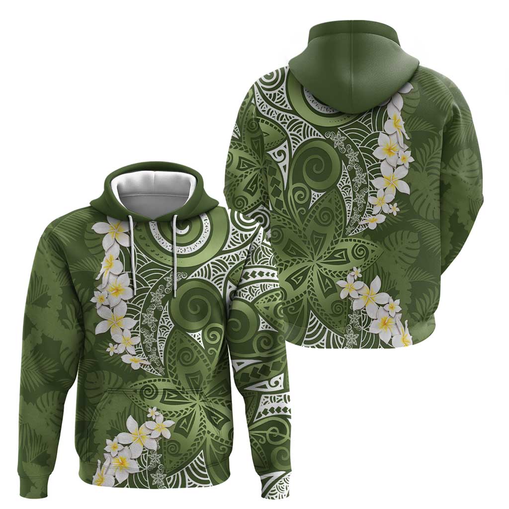 Green Polynesian Tribal Frangipani Tropical Vibe Zip Hoodie