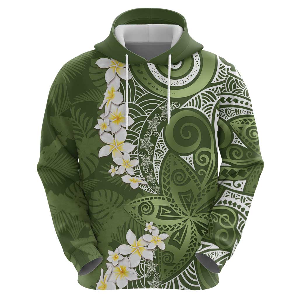 Green Polynesian Tribal Frangipani Tropical Vibe Zip Hoodie