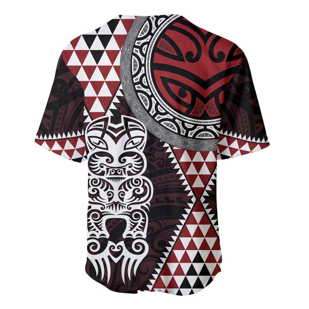 Red Aotearoa Niho Taniwha Baseball Jersey Maori Mythology Tooth - Taniko Motifs