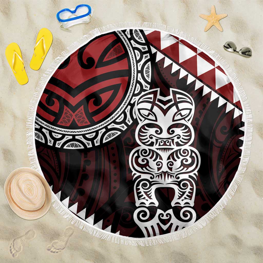 Red Aotearoa Niho Taniwha Beach Blanket Maori Mythology Tooth - Taniko Motifs LT14 One Size 150cm Red - Polynesian Pride