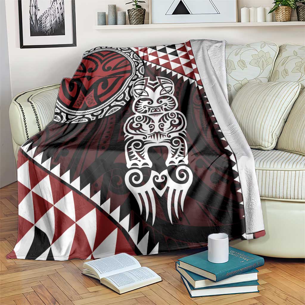 Red Aotearoa Niho Taniwha Blanket Maori Mythology Tooth - Taniko Motifs LT14 Red - Polynesian Pride