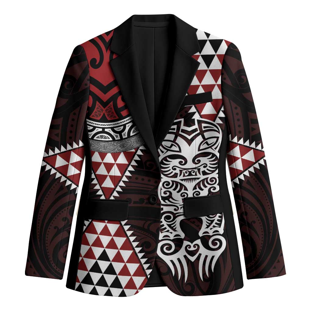 Red Aotearoa Niho Taniwha Blazer Maori Mythology Tooth - Taniko Motifs - Polynesian Pride