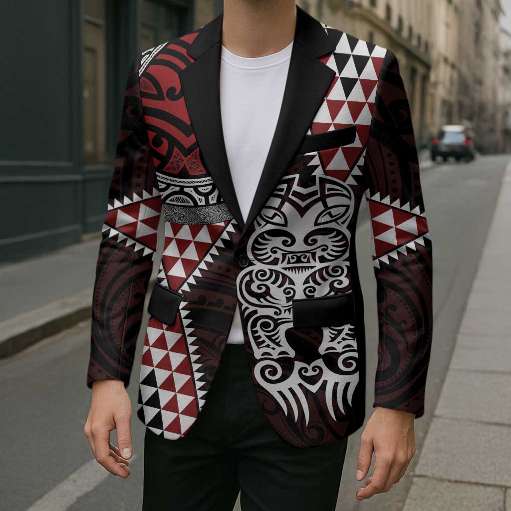 Red Aotearoa Niho Taniwha Blazer Maori Mythology Tooth - Taniko Motifs - Polynesian Pride