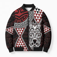 Red Aotearoa Niho Taniwha Bomber Puffer Jacket Maori Mythology Tooth - Taniko Motifs - Polynesian Pride