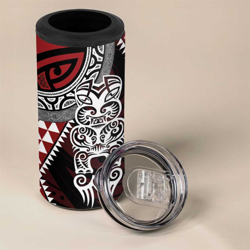 Red Aotearoa Niho Taniwha 4 in 1 Can Cooler Tumbler Maori Mythology Tooth - Taniko Motifs LT14 - Polynesian Pride