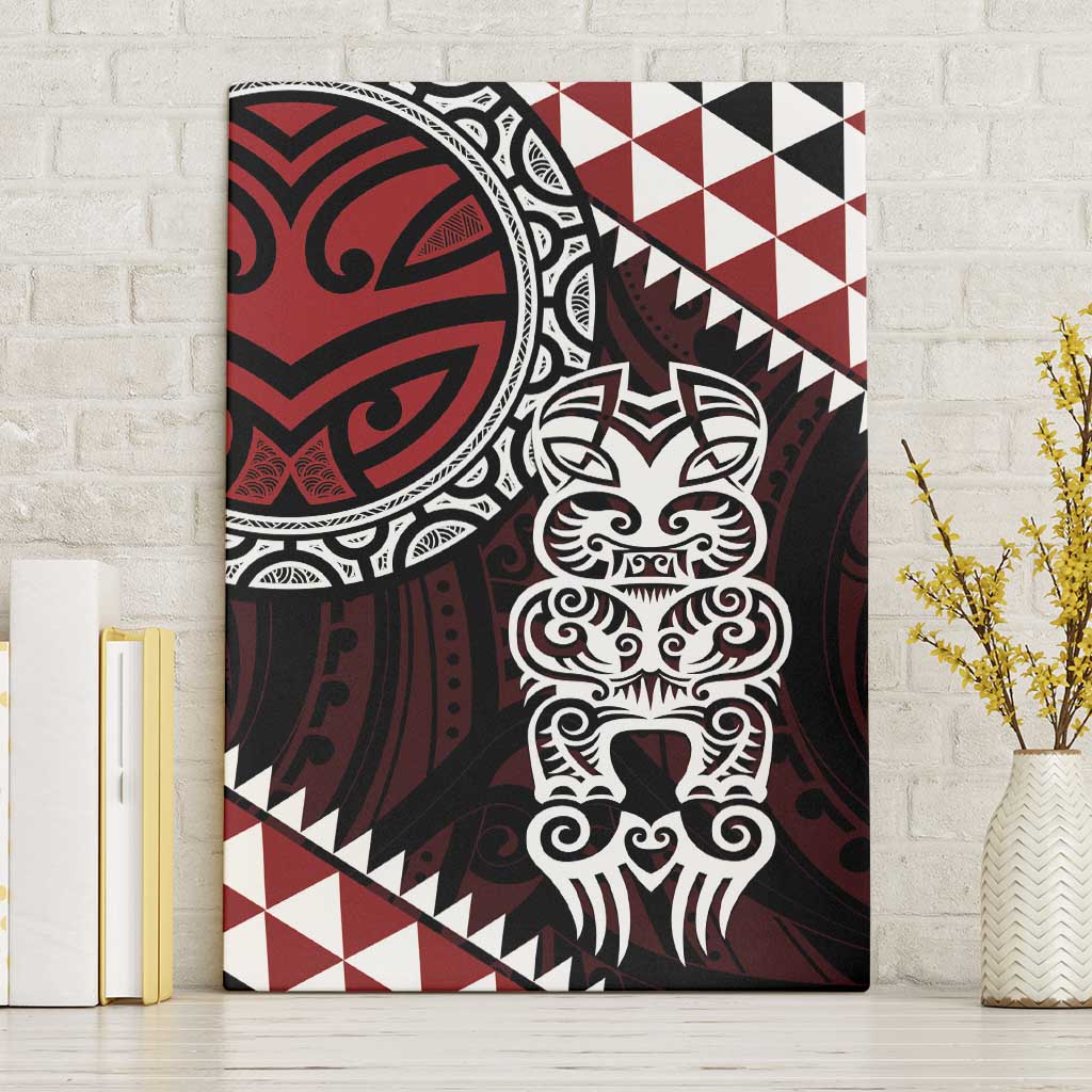 Red Aotearoa Niho Taniwha Canvas Wall Art Maori Mythology Tooth - Taniko Motifs LT14 Without Frame Red - Polynesian Pride