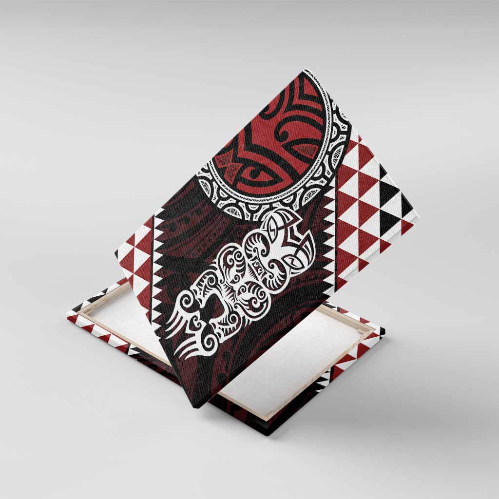 Red Aotearoa Niho Taniwha Canvas Wall Art Maori Mythology Tooth - Taniko Motifs LT14 With Frame Red - Polynesian Pride