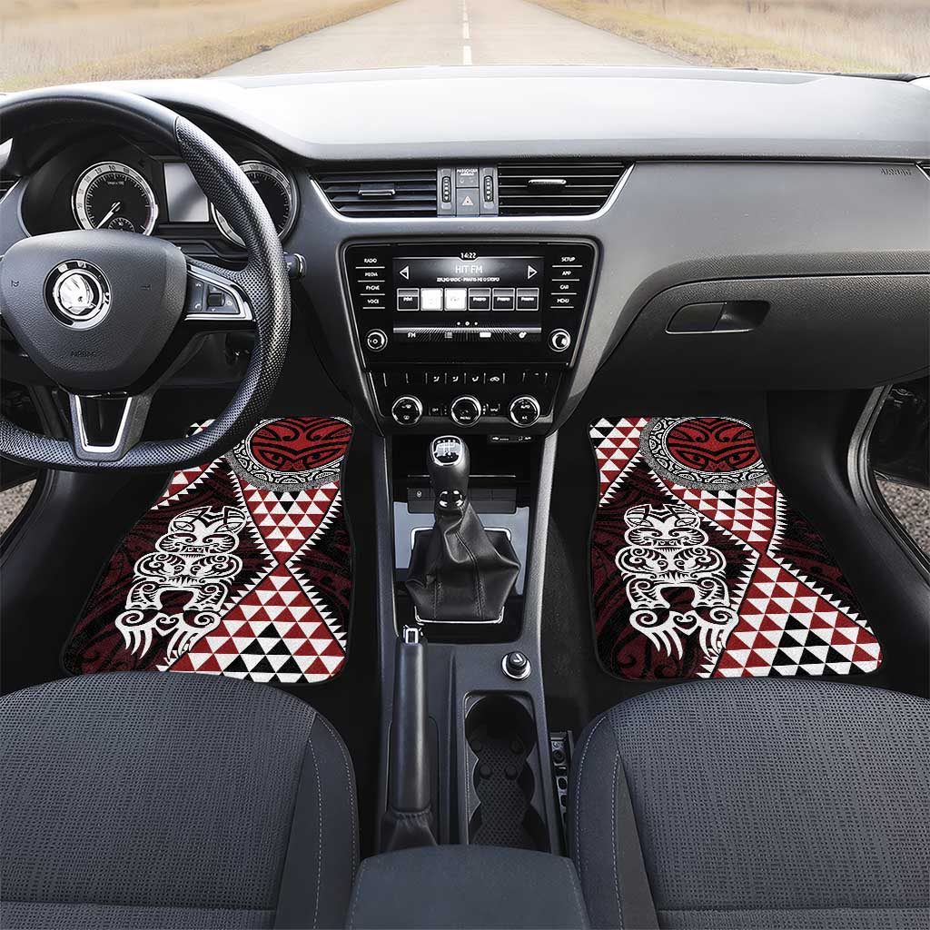 Red Aotearoa Niho Taniwha Car Mats Maori Mythology Tooth - Taniko Motifs LT14 Set 2pcs - Front Red - Polynesian Pride