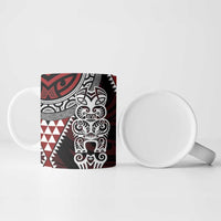 Red Aotearoa Niho Taniwha Ceramic Mug Maori Mythology Tooth - Taniko Motifs - Polynesian Pride