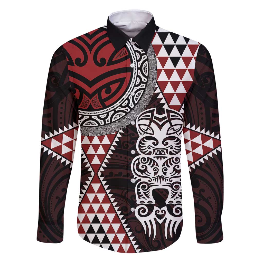 Red Aotearoa Niho Taniwha Family Matching Puletasi and Hawaiian Shirt Maori Mythology Tooth - Taniko Motifs