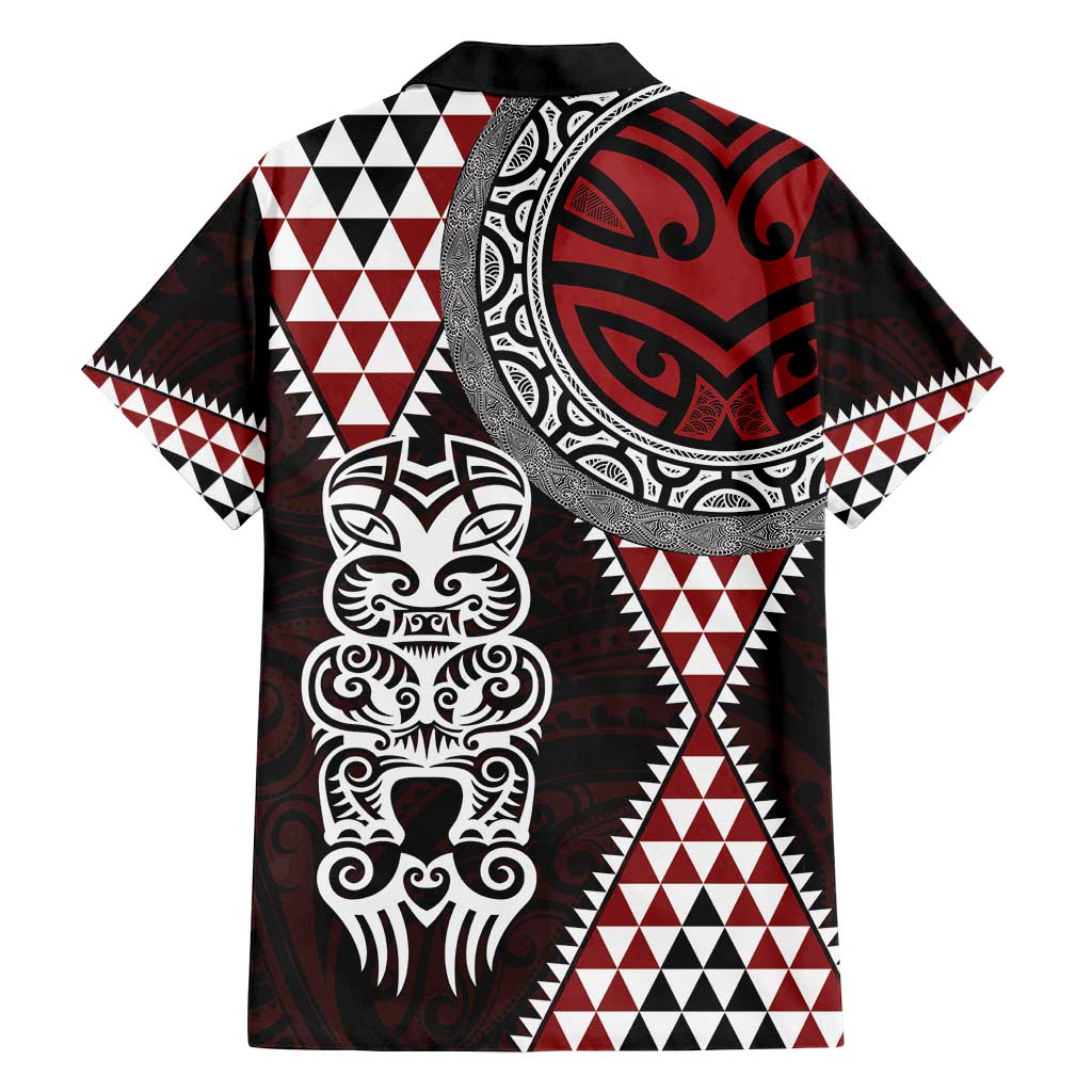 Red Aotearoa Niho Taniwha Family Matching Tank Maxi Dress and Hawaiian Shirt Maori Mythology Tooth - Taniko Motifs