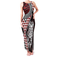 Red Aotearoa Niho Taniwha Family Matching Tank Maxi Dress and Hawaiian Shirt Maori Mythology Tooth - Taniko Motifs