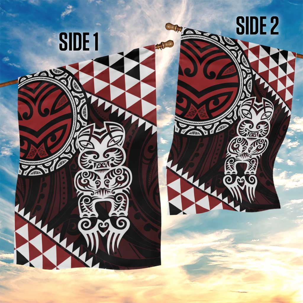 Red Aotearoa Niho Taniwha Garden Flag Maori Mythology Tooth - Taniko Motifs LT14 - Polynesian Pride