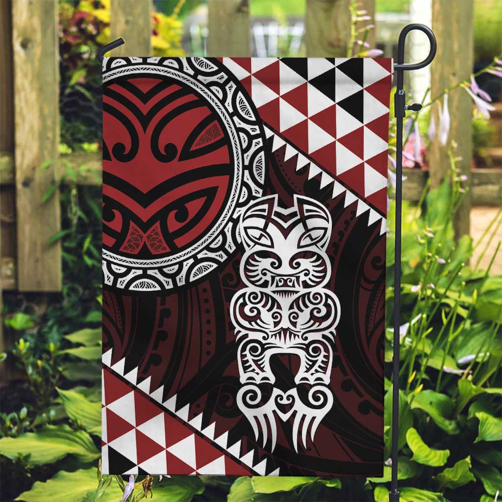 Red Aotearoa Niho Taniwha Garden Flag Maori Mythology Tooth - Taniko Motifs LT14 Garden Flag Red - Polynesian Pride
