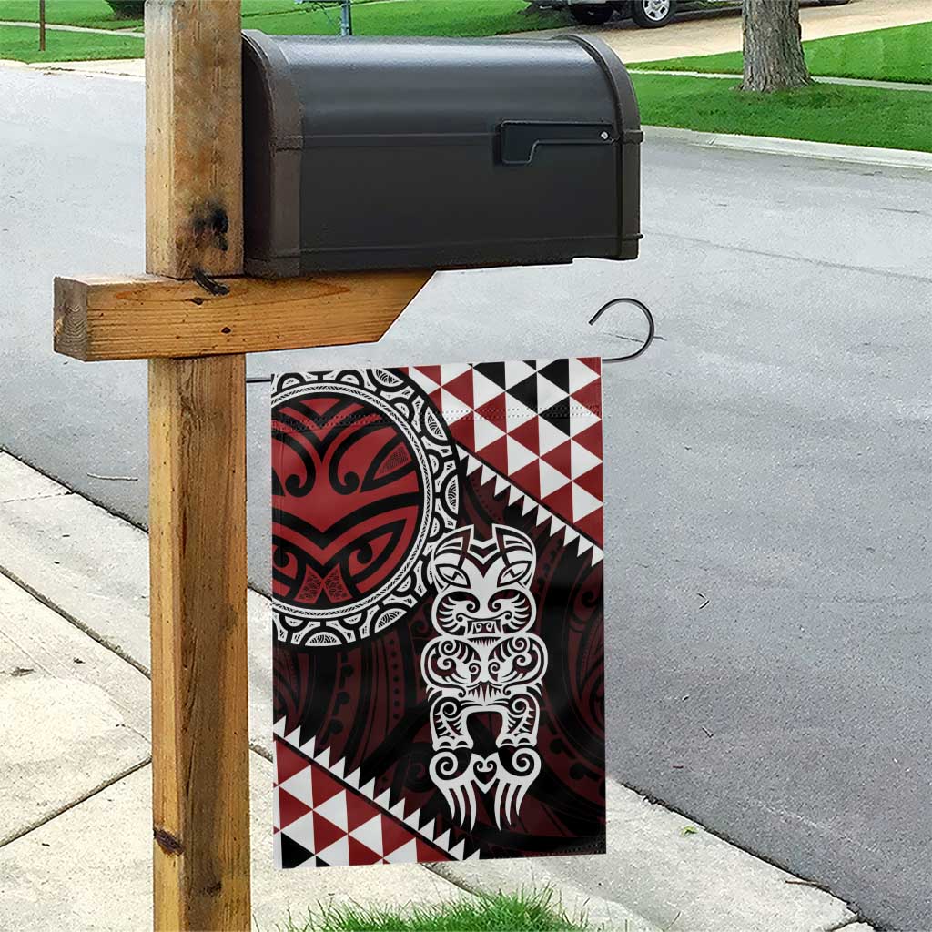 Red Aotearoa Niho Taniwha Garden Flag Maori Mythology Tooth - Taniko Motifs LT14 - Polynesian Pride