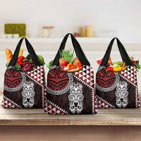 Red Aotearoa Niho Taniwha Grocery Bag Maori Mythology Tooth - Taniko Motifs LT14 3-pack One Size Red - Polynesian Pride