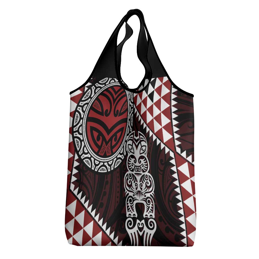 Red Aotearoa Niho Taniwha Grocery Bag Maori Mythology Tooth - Taniko Motifs LT14 - Polynesian Pride