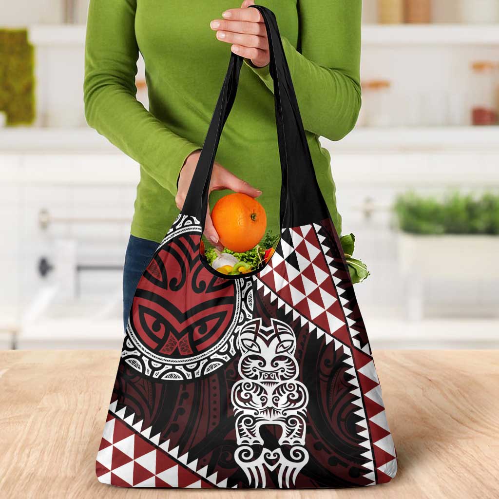 Red Aotearoa Niho Taniwha Grocery Bag Maori Mythology Tooth - Taniko Motifs LT14 - Polynesian Pride