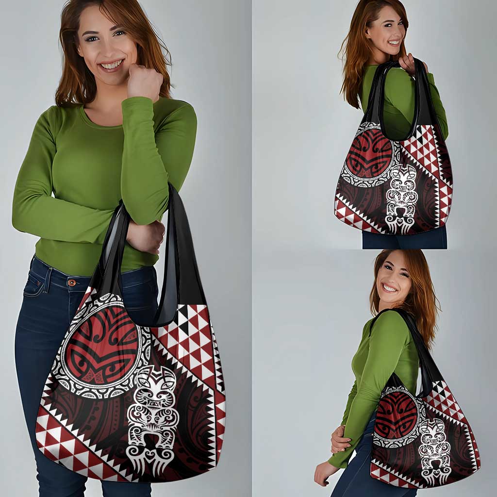 Red Aotearoa Niho Taniwha Grocery Bag Maori Mythology Tooth - Taniko Motifs LT14 - Polynesian Pride